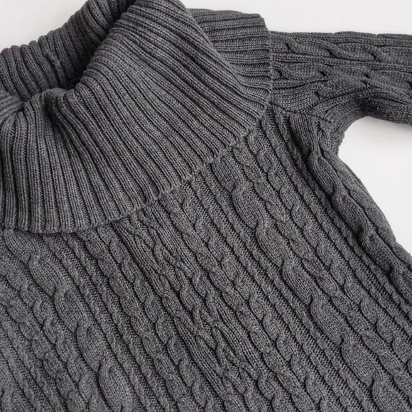 Beautiful Jeanne Pierre Small Cable Knit Chunky Fitted Turtleneck Grey Charcoal - Picture 2 of 4